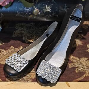 Kate Spade Black Flats with Crystal Embellishment